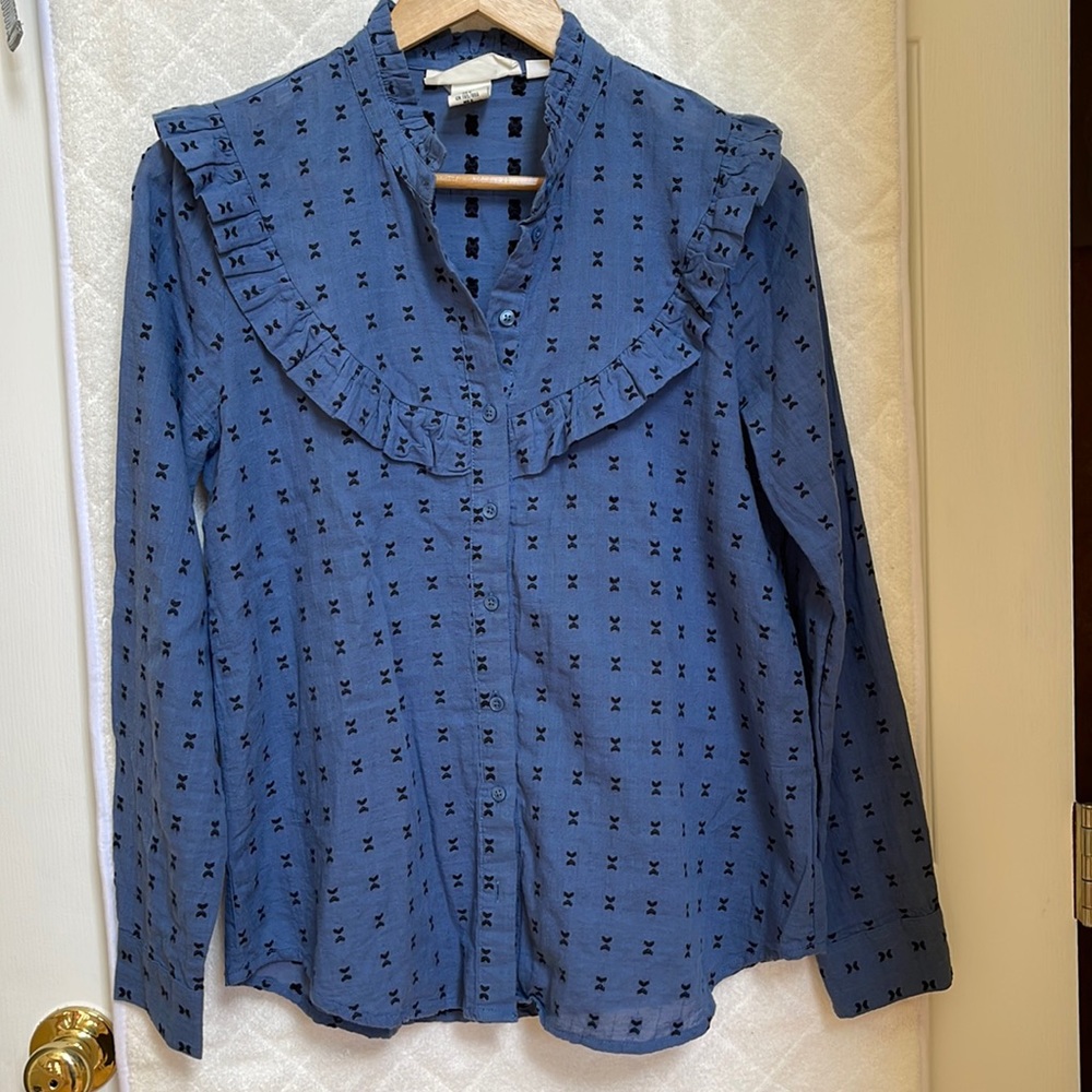 H&M Blue Button Down Long Sleeve Shirt, Size 6